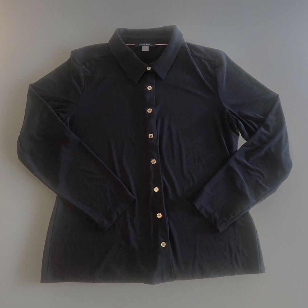 Tommy Hilfiger Women’s Button Down Blouse Navy Blue Tag Size Large